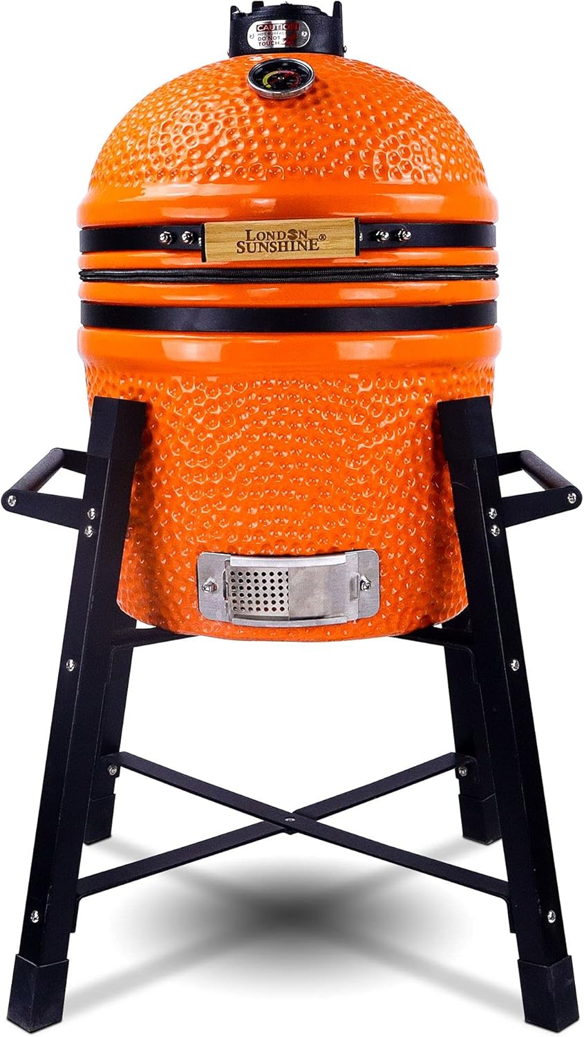 Ceramic Kamado Charcoal BBQ Grill and Smoker. Stainless Steel Grates -15 Ceramic with Tall Stand (GREEN)