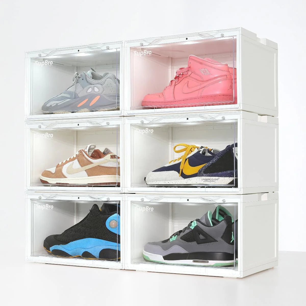 Lightning Collection Storage Box - Voice Control - Easy Access Storage Shoe Box. Stackable Shoe Storage Box. Equipped with Transparent Plastic Door. Suitable for Sports Shoes (11.2 x 14.9 x 8.8 inches (6 sets). White)