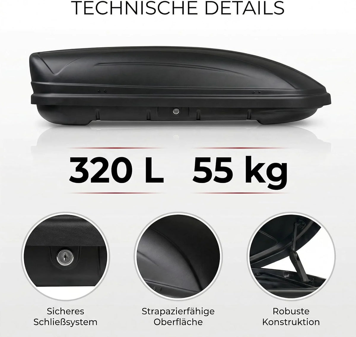 Dachbox VDP-MAA320 schwarz matt Auto-Dachkoffer abschließbar 320 Liter