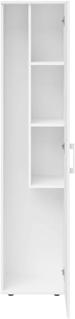 Bellamio Apol Besenschrank - Mehrzweckschrank 40 cm breit Weiß - Vorratsschrank mit Staubsaugerfach - Putzschrank aus Holz - Flurschrank mit Stauraum