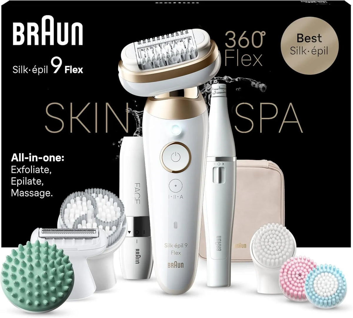 Braun Silk-épil 9 Flex SkinSpa. Depiladora Eléctrica Para Una Eliminación Del Vello Fácil. 9-681 3D. Blanca/Dorada