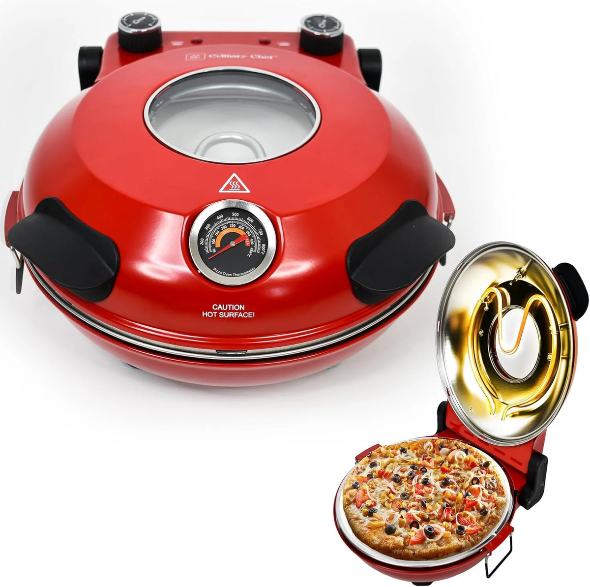 Electric Pizza Oven with Ceramic Stone. Viewing Window. Adjustable Heat Control. Timer and 1200W Baking Power. DIY Homemade Pizzeria. Large 12 Pie Capacity (Black)