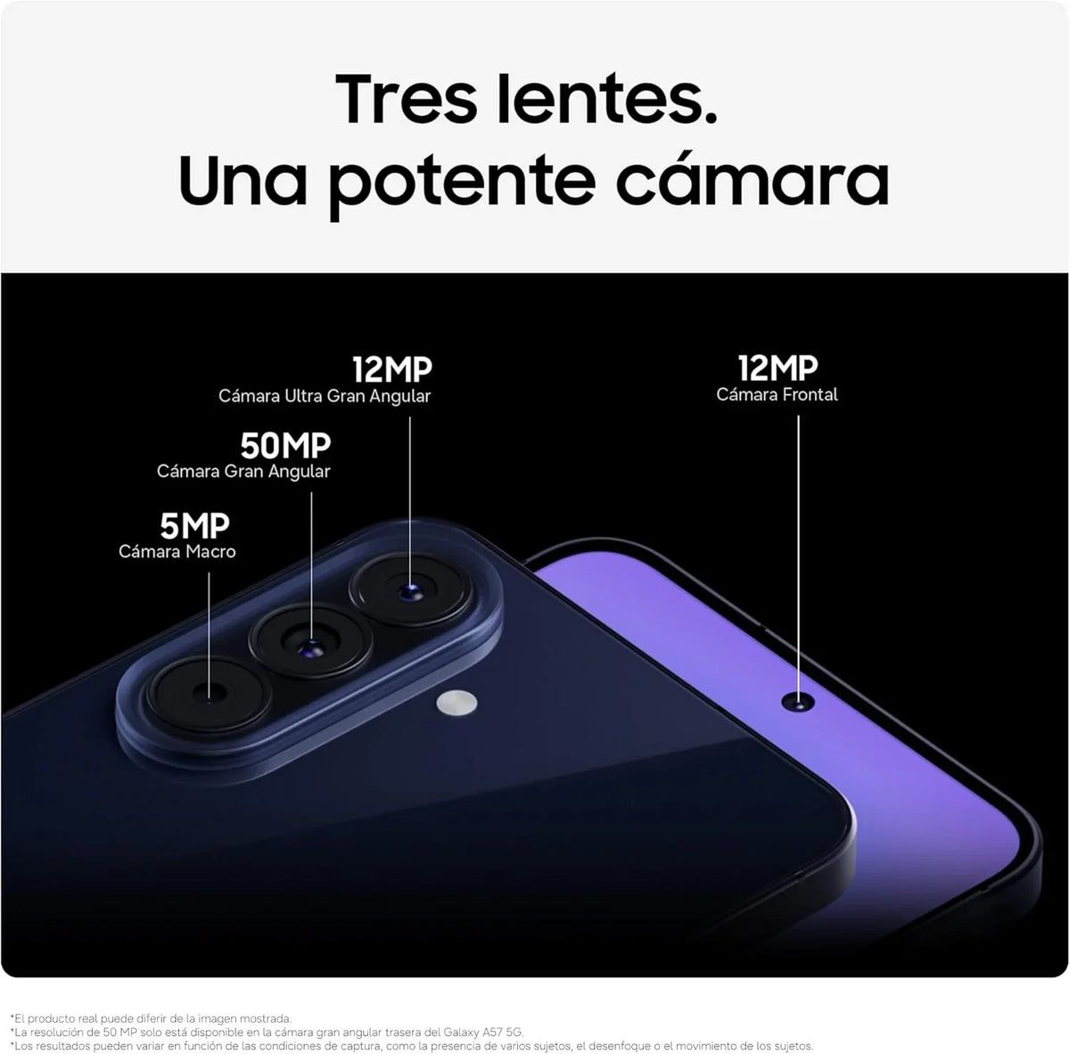 Samsung Galaxy A57 5G. 512GB. Móvil Fino con IA. 8GB. Gran Angular 50MP. Autonomía 2 Días. Batería 5000mAh. IP68. Garantía del Fabricante 3 Años + 1