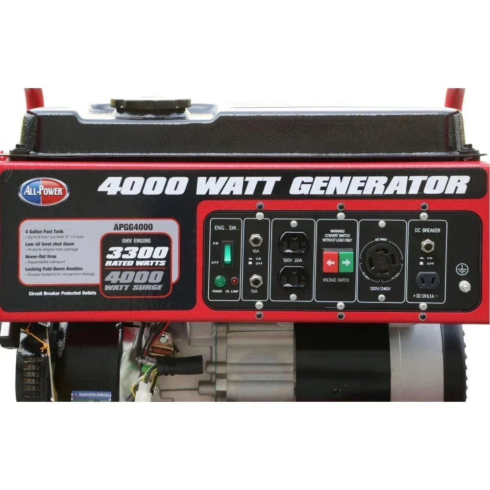 4000 Watt Generator APGG4000. 4000W Portable Generator for Home Use Power Backup. RV Standby. Hurricane Damage Restoration Power Backup.