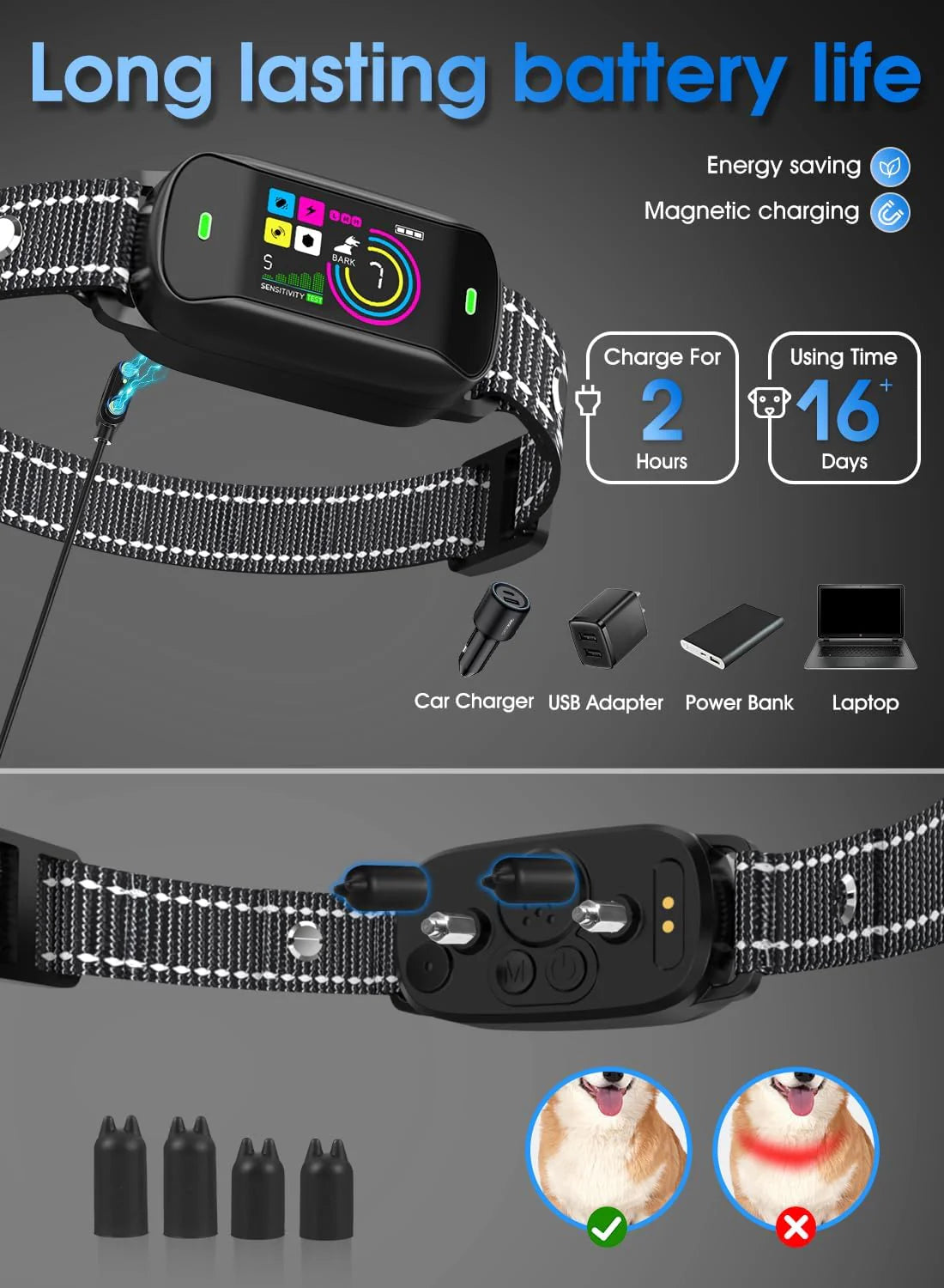 Smart Dog Bark Collar. Anti Barking Training Collar with 4 Training Modes. 5 Adjustable Sensitivity Levels. Waterproof and Magnetic Charging. Smart Bark Collar for Large Medium Small Dogs (Black)