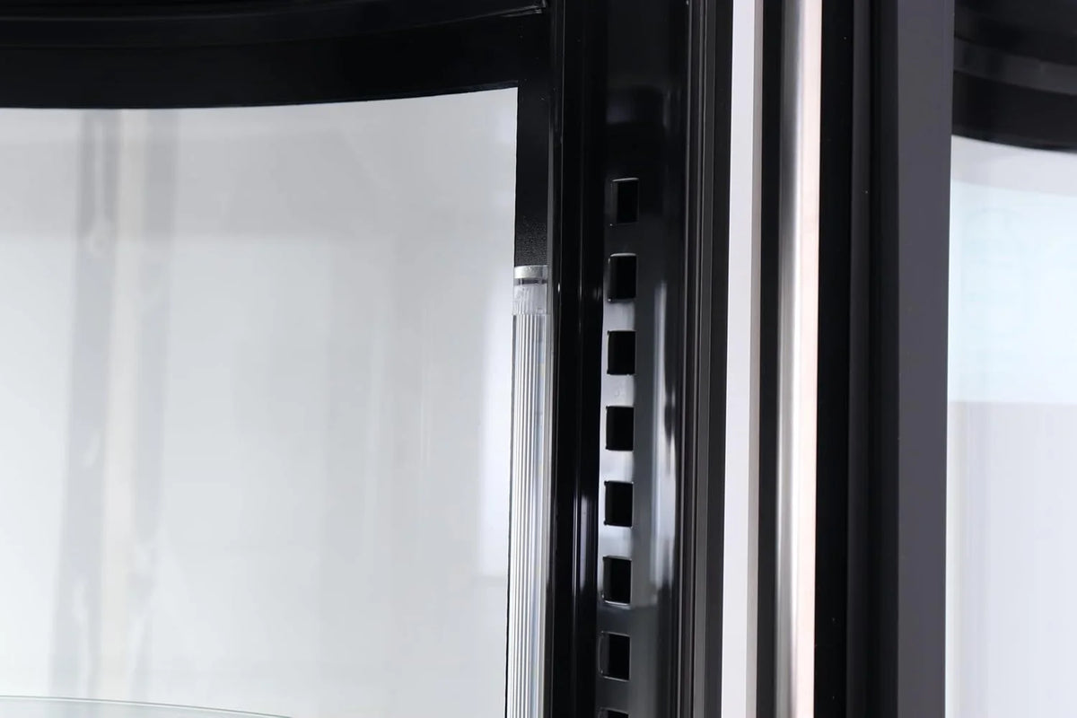 METRO Professional Kuchen-Vitrine GRV1100. Gastro. Edelstahl/Glas. 100 L. Umluftkühlung. 490W. Temperaturanzeige. automatisches Abtauen. rund. silber.