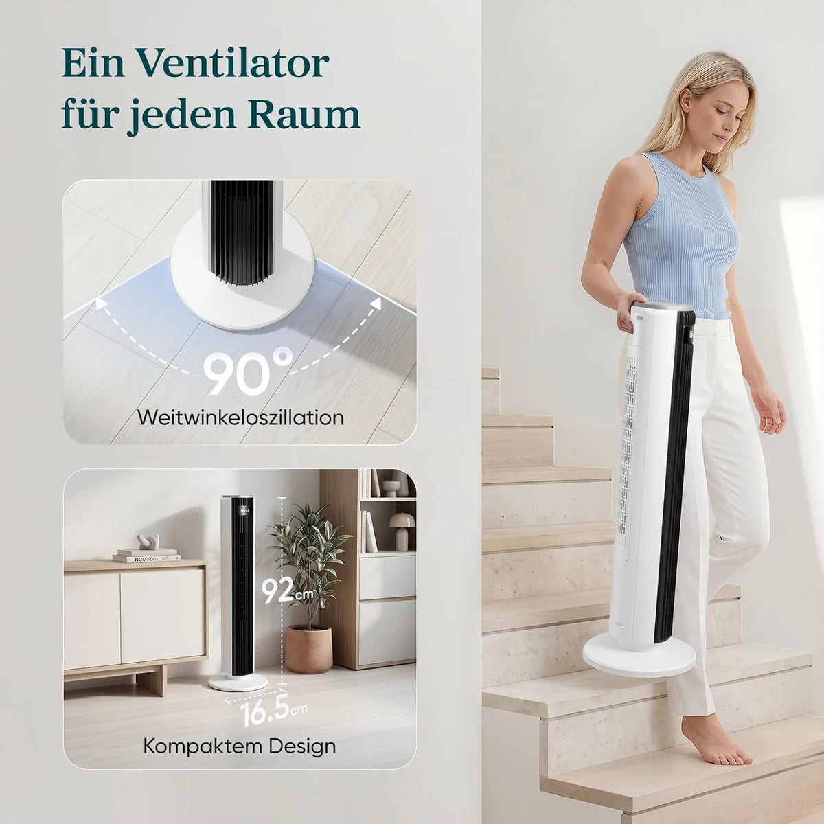 Levoit-Turmventilator mit Fortschrittlichem Schlafmodus-Ventilator leise 12Std Timer 4 Modi 5 Geschwindigkeiten-Automatikbetrieb mit Sensor-
