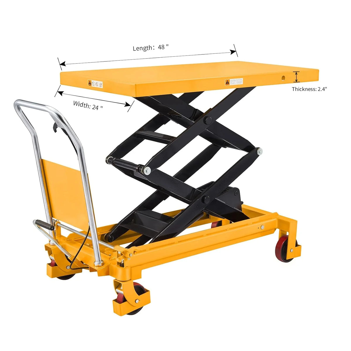 Hydraulic Lift Table Cart – 770 lbs Capacity. 51 Max Height. Double Scissor Lift with Safety Guard & 4 Wheels