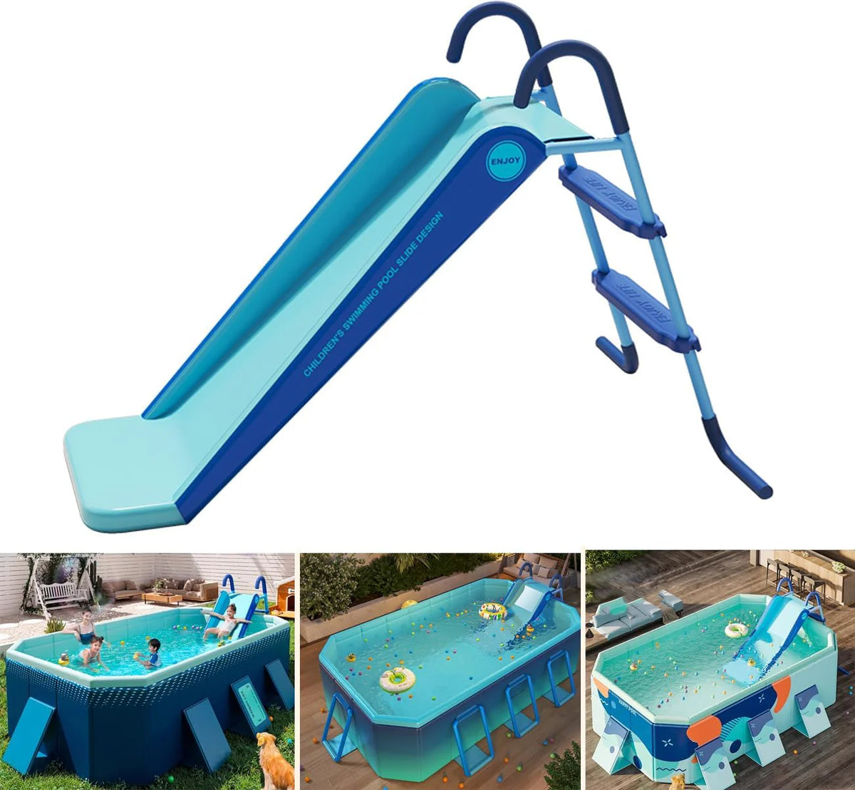 Pool Slide Inflatable Swimming Water Slide. Summer Swimming Pool Supplies Universal Trampoline Ladder Backyard Slide Home Playground Equipment