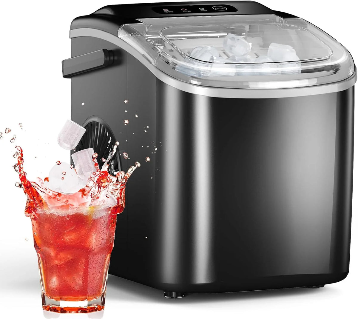 Ice Maker Countertop. Efficient Easy Carry Ice Machine. Self-Cleaning Ice Maker with Ice Scoop & Basket. 9pcs/ 8mins 26.6Lbs Per Day for Home/Office/Kitchen.Black