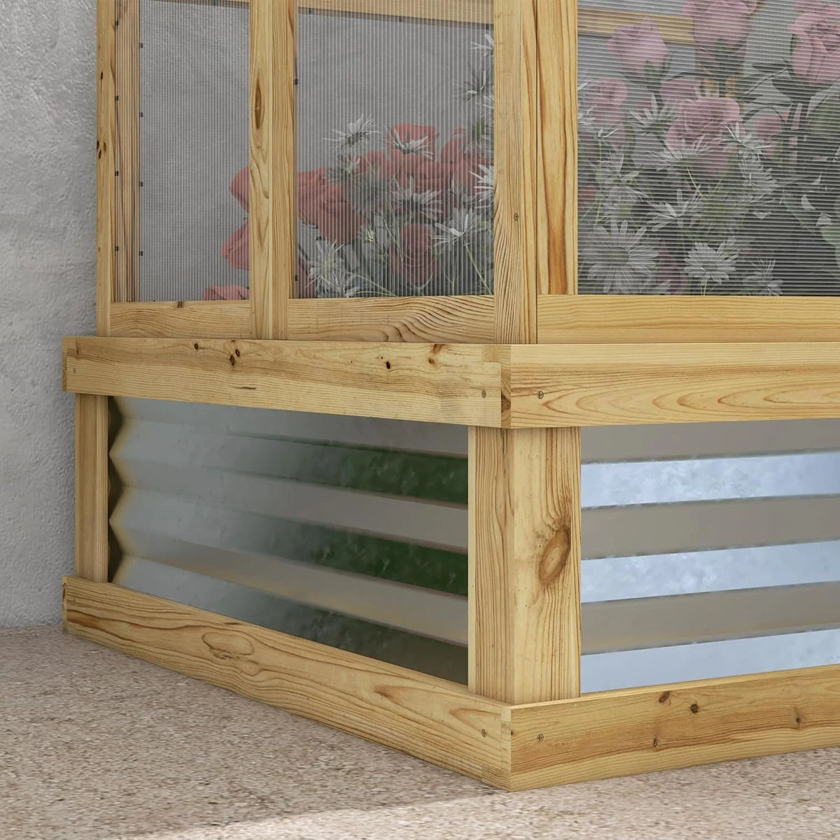 Raised Garden Bed with Polycarbonate Greenhouse. Wooden Cold Frame Greenhouse. Garden Flower Planter Protection. Peak Roof. 35.5 x 31.5 x 36. Natural