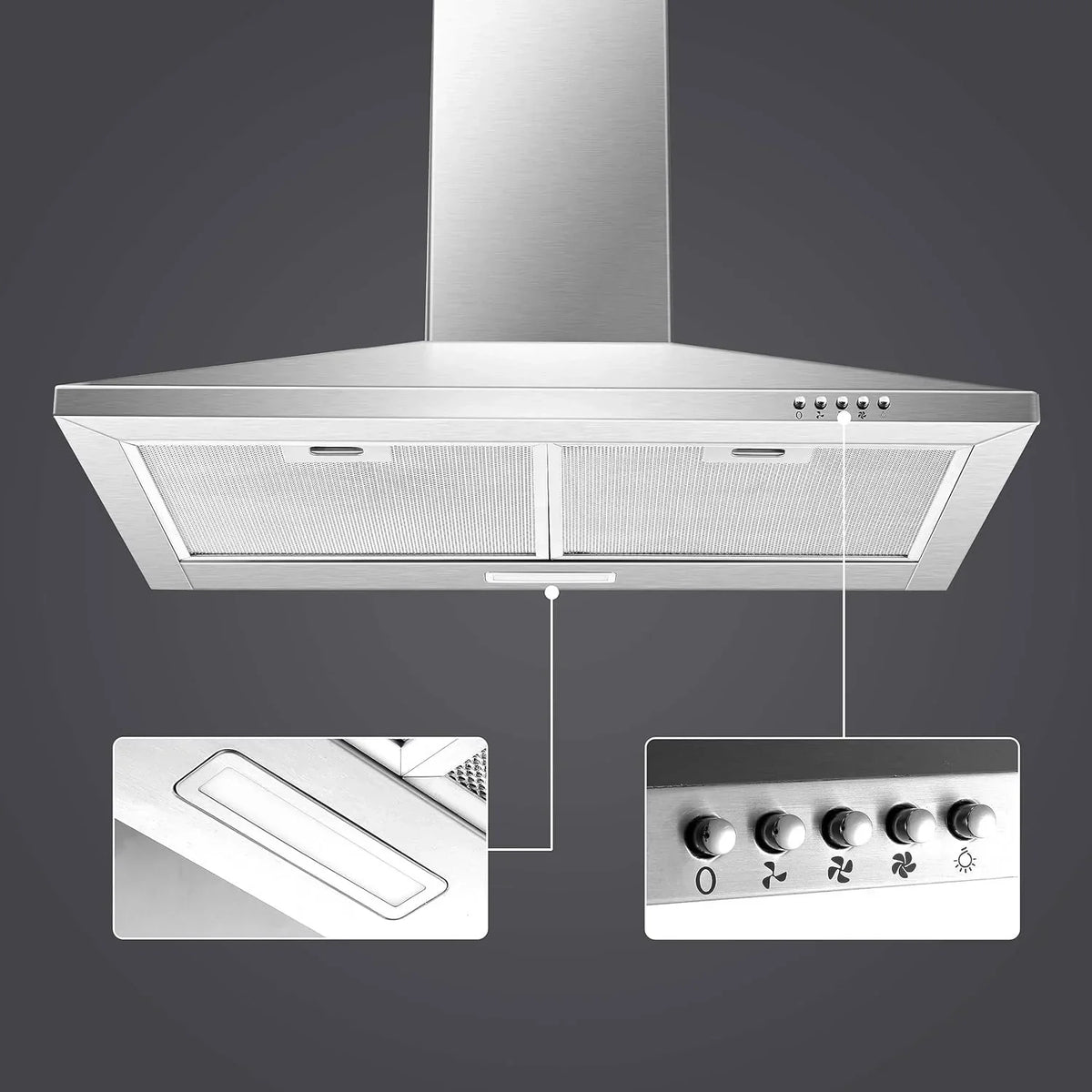30 Inch Wall Mount Stainless Steel Range Hood. Modern Kitchen Exhaust Vent Hood with LED Light
