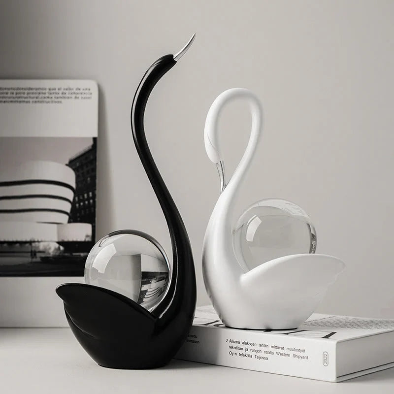 Modern Ceramic Swan Figurine with Glass Sphere Decorative Sculpture for Home Tabletop Decor