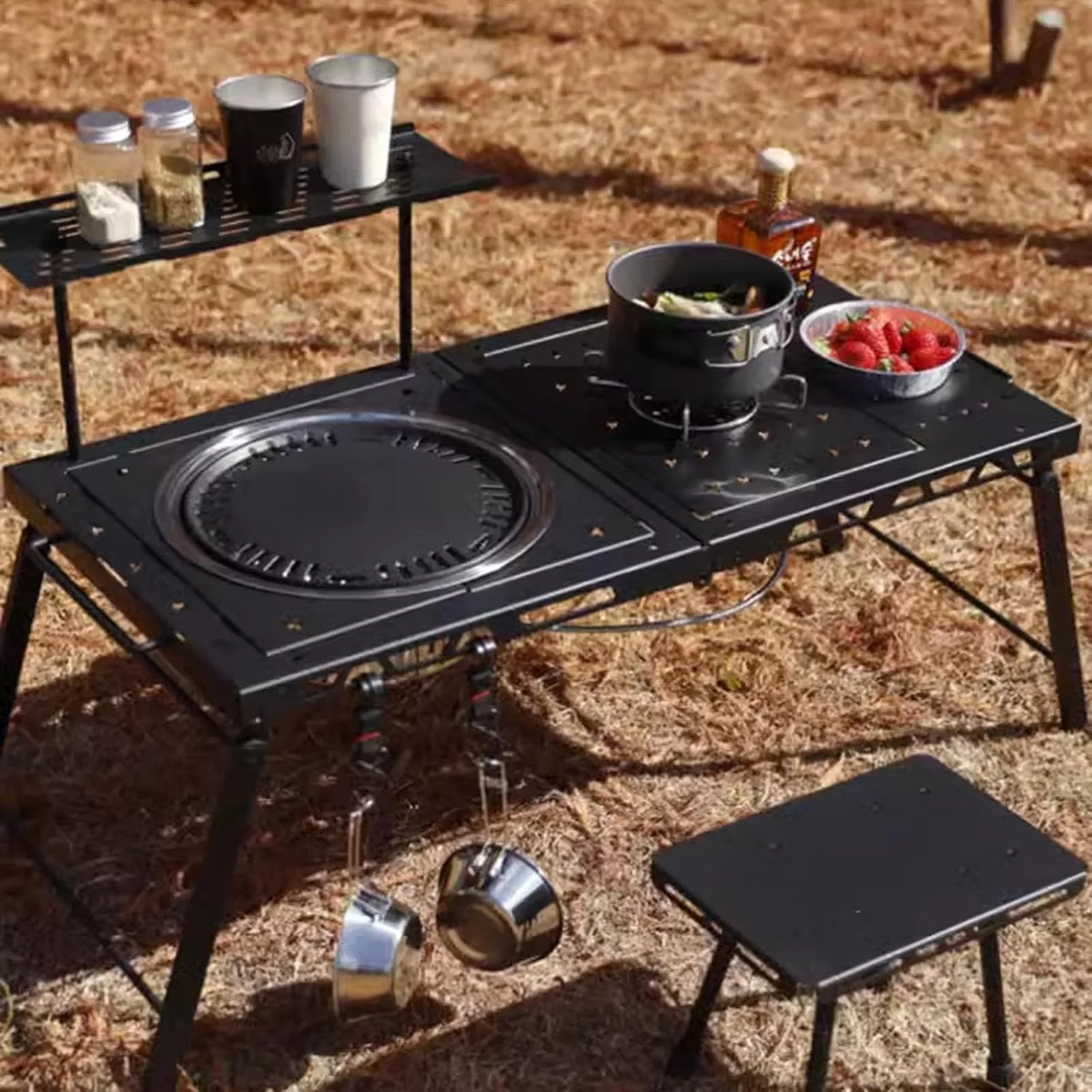 Folding Grill Table Metal Portable. Good Load-Bearing Capacity Items Can Be Hung on The Edge. Portable Camping Table. for Outdoor Picnic. BBQ. Cooking