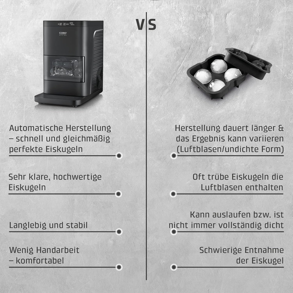 CASO IceBall Pro Eiskugelbereiter mit Kompressor - Kristallklare Eiskugeln 50-55 mm. 2 Kugeln/Stunde. 1.3 l Wassertank. Selbstreinigung. LED-Anzeige.
