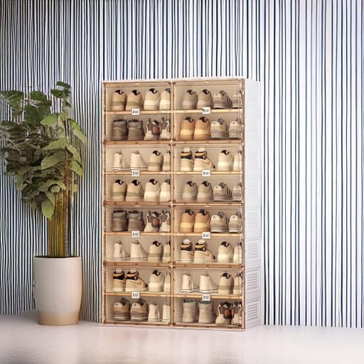 Portable shoe rack organizer. suitable for the entrance of the closet. stackable storage cabinet for sports shoes. shoe cabinet with magnetic transparent doors. large plastic storage container box (with lid). with 5 layers. can hold 20 pairs of shoes