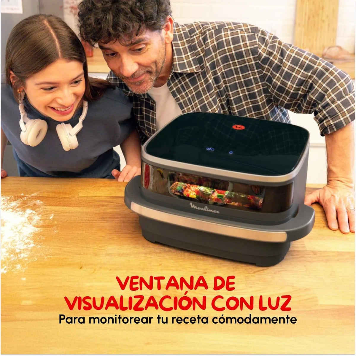 Moulinex Freidora de Aire Easy Fry XL Surface. 2200 W. Doble Resistencia. Cocción Uniforme. Cesta Ancha. 10 Programas Automáticos. Horno para Pizzas.