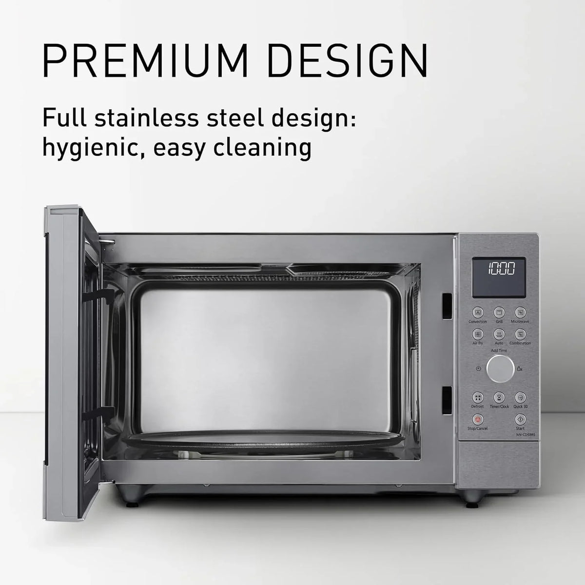 Panasonic NN-CD58RSEPG 27L 4-in-1 Kombi-Mikrowelle mit Airfryer Modus und Garkorb. 1000W Inverter. 1300W Grill. Umluft. 19 Automatikprogramme.