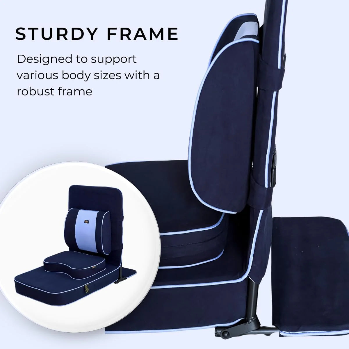 Ground chair. with backrest support | Adult yoga chair | Portable folding chair | Yoga chair with cushion and meditation pad | Black | 24x22 inches