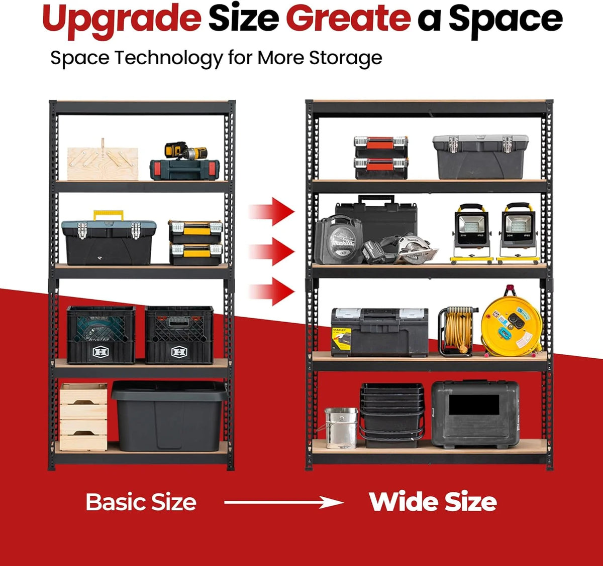 5 Layered laminated boltless heavy-duty vehicle storage adjustable wide-size metal shelf unit utility rack shelving storage multi-functional shelf shed warehouse 47.7 inches wide x 18.2 inches deep x 71.3 inches high Black