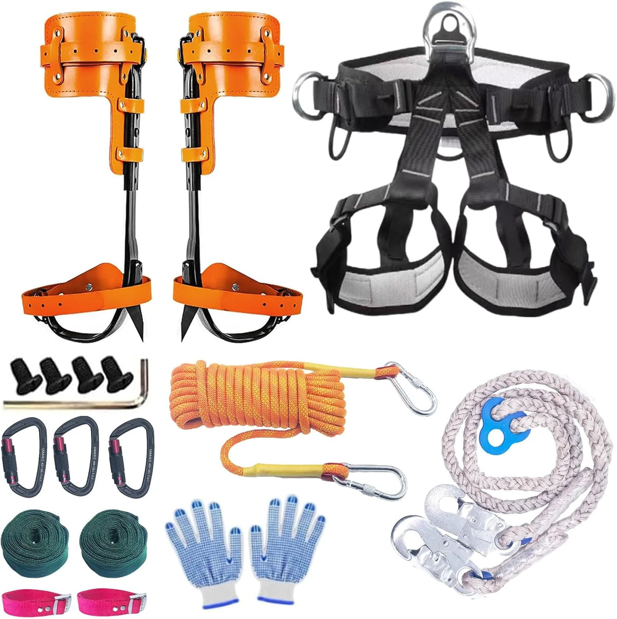 Tree Climbing Gear. Tree Climbing Spikes .with Adjustable Climbing Straps and Steel Core Flip Line Arborist Equipment for Climbers. Hunting. Fruit Picking .Logging. Climbing Etc