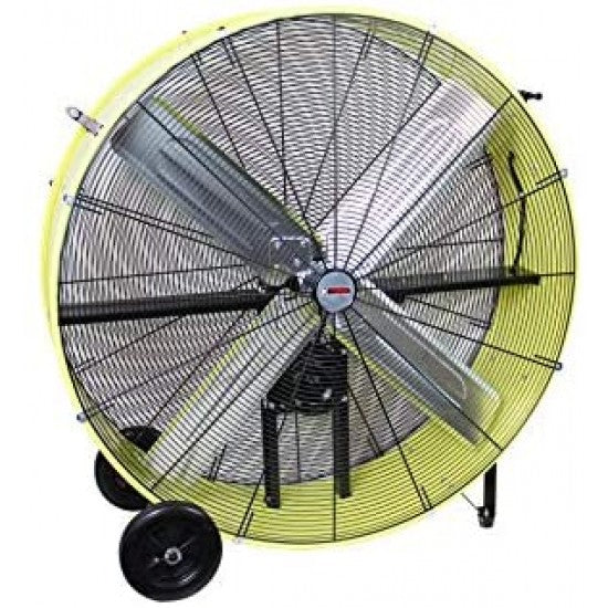 42-Inch Belt-Drive Drum Fan. Industrial High-Speed 2-Speed Fan with Rubber Wheels