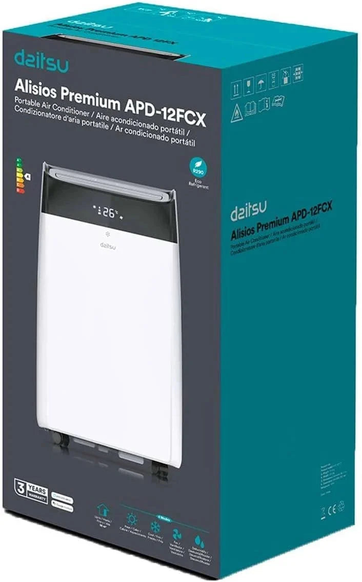 Daitsu - Aire Acondicionado Portátil Frío.Calor. Deshumidificador y Ventilador | 4 en 1 | Alisios Premium APD12FCX | Compacto y Silencioso | Mando a