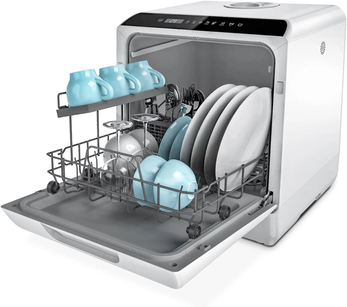 Hermitlux Mini Geschirrspüler. Spülmaschine für 4 Bestecksätze. 5 Liter Wassertank. 6 Programme Mini Tischgeschirrspüler. Perfekt für Wohnungen.