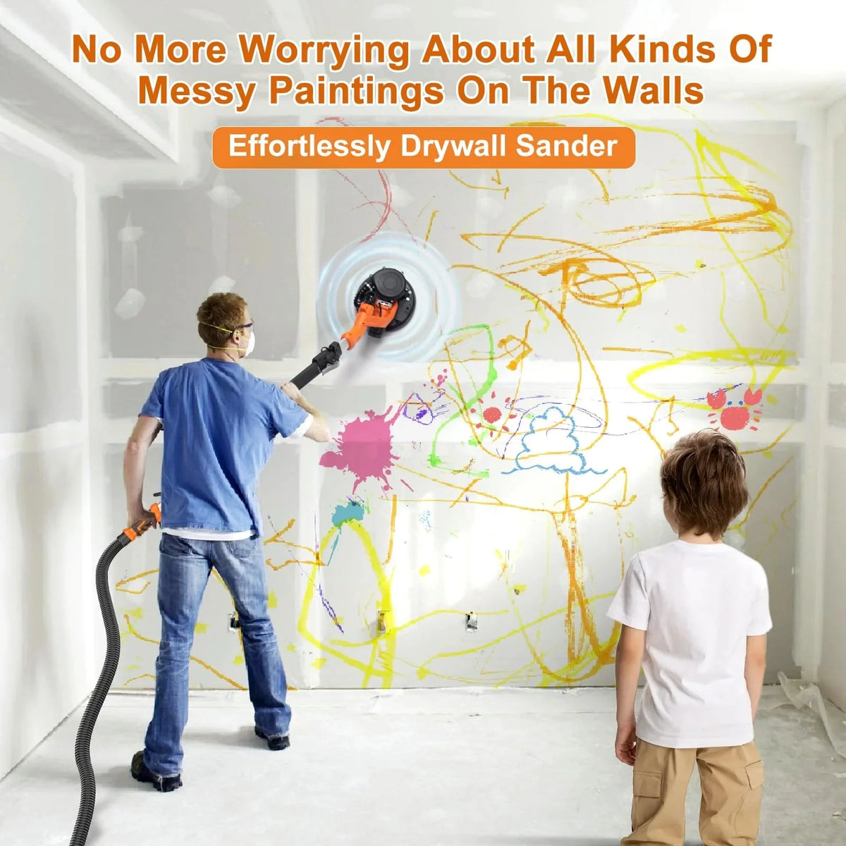 1000W Drywall Sander with Vacuum and LED Light. Electric Wall and Ceiling Sander with Dust Collection