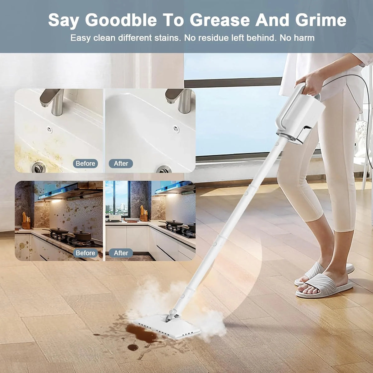 Steam Cleaner. 6 in1 Rotated Steam Mop Cleaner with 2 Modes. 2 Microfiber Pads. 400ML Removable Tank. 23FT Power Cable. Detachable Steam Mops for Floor. Laminate Floor. Tiles Cleaning (Light Blue)