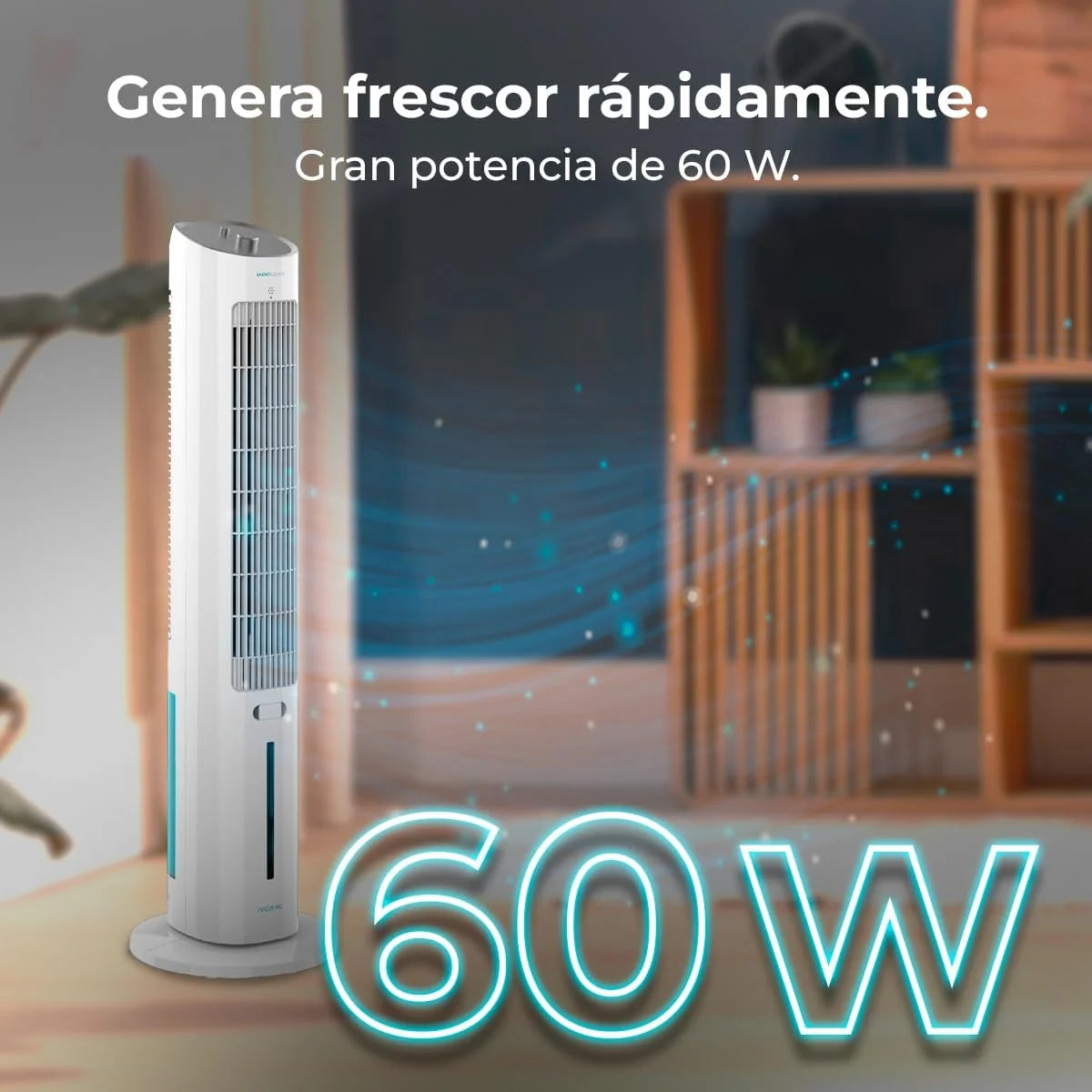 Cecotec Climatizador Evaporativo EnergySilence 2000 SkyCool. 60W. Depósito de 3L. Compatible con Aceites esenciales. 3 Velocidades. Oscilación de 50o.