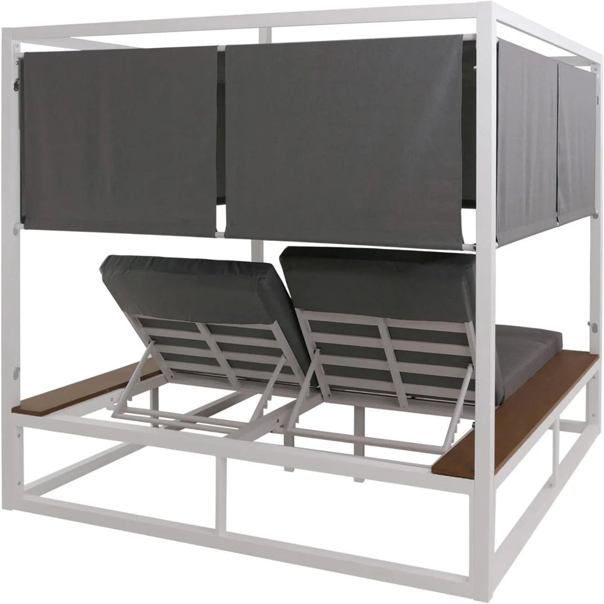 Mendler Aluminium Lounge-Gartenliege HWC-M63b. XL Sonnenliege Daybed. 10cm-Polster 200cm - weiß Polster grau