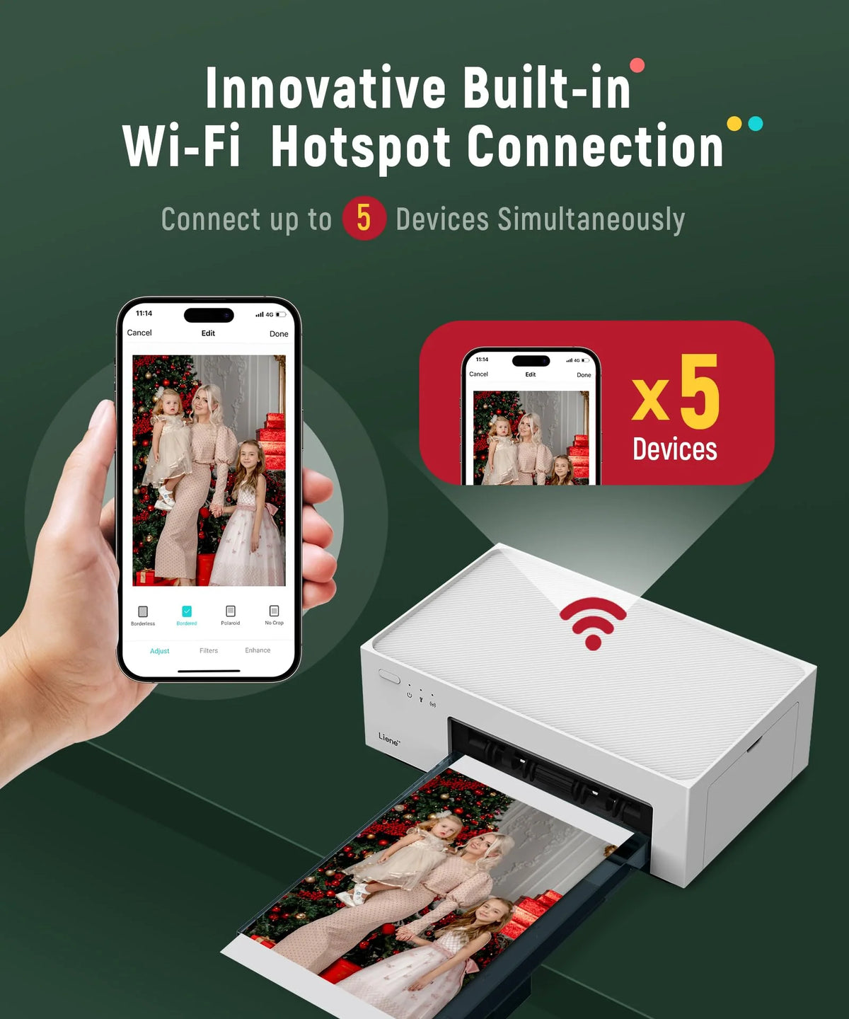 46-Photo Printer with Wi-Fi. 100 Sheets. Thermal Dye-Sublimation. Compatible with iPhone and Android