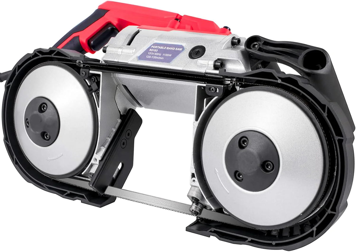Portable Band Saw. 110V Removable Alloy Steel Base Corded Band Saw. 5 Inch Cutting Capacity Hand held Band Saw.Variable Speed Portable Bandsaw. 10Amp Motor Deep Cut Band saw for Metal Wood