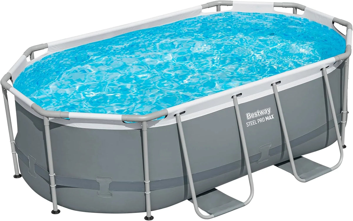 Bestway Power Steel Frame Pool Set mit Filterpumpe 305 x 200 x 84 cm. grau. oval
