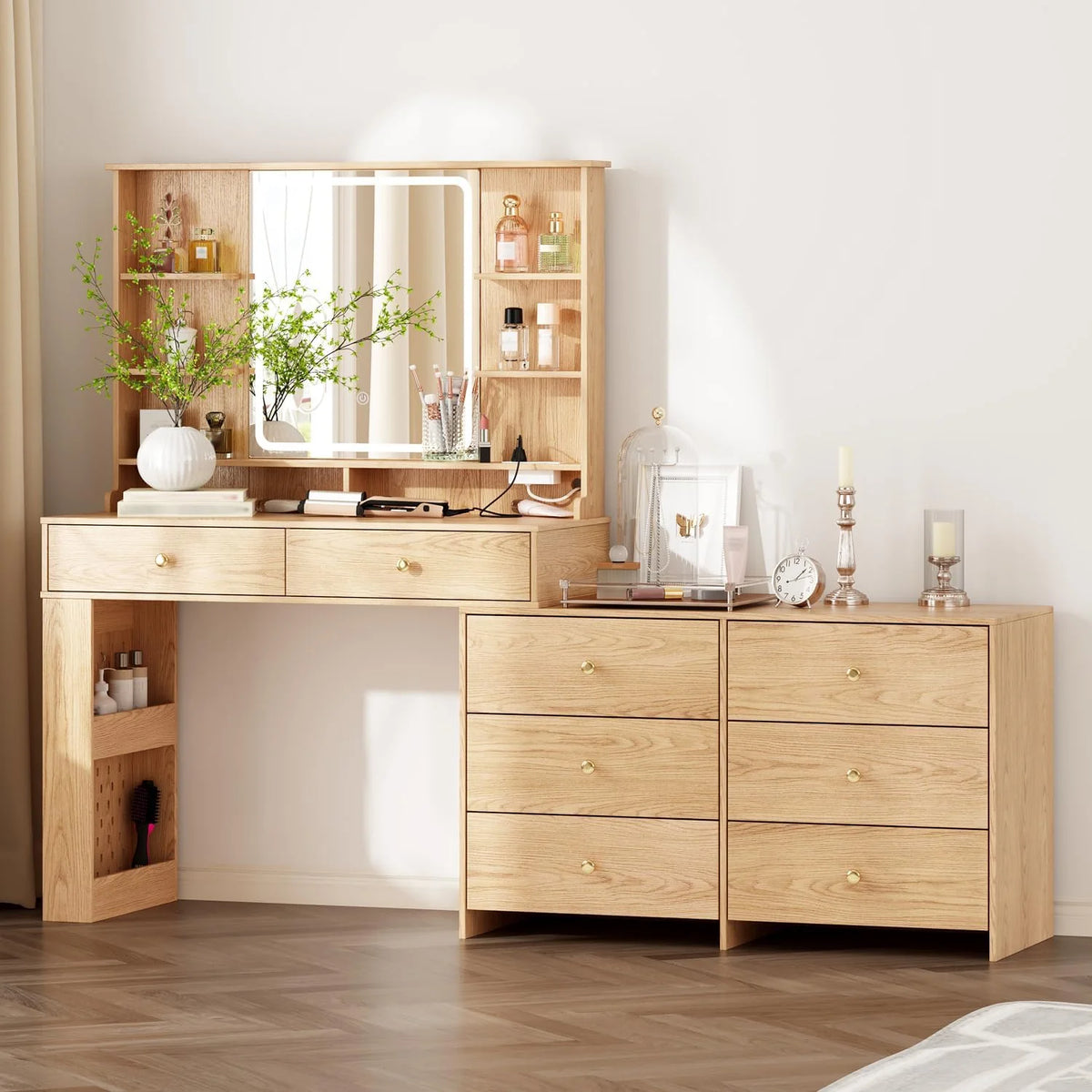 Makeup Vanity Desk with Mirror and Lights. Vanity Desk with 8 Drawers & Storage Shelves. Vanity Table with Power Outlet. 3 Color Modes & Adjustable Brightness Dressing Table. Bedroom.White2