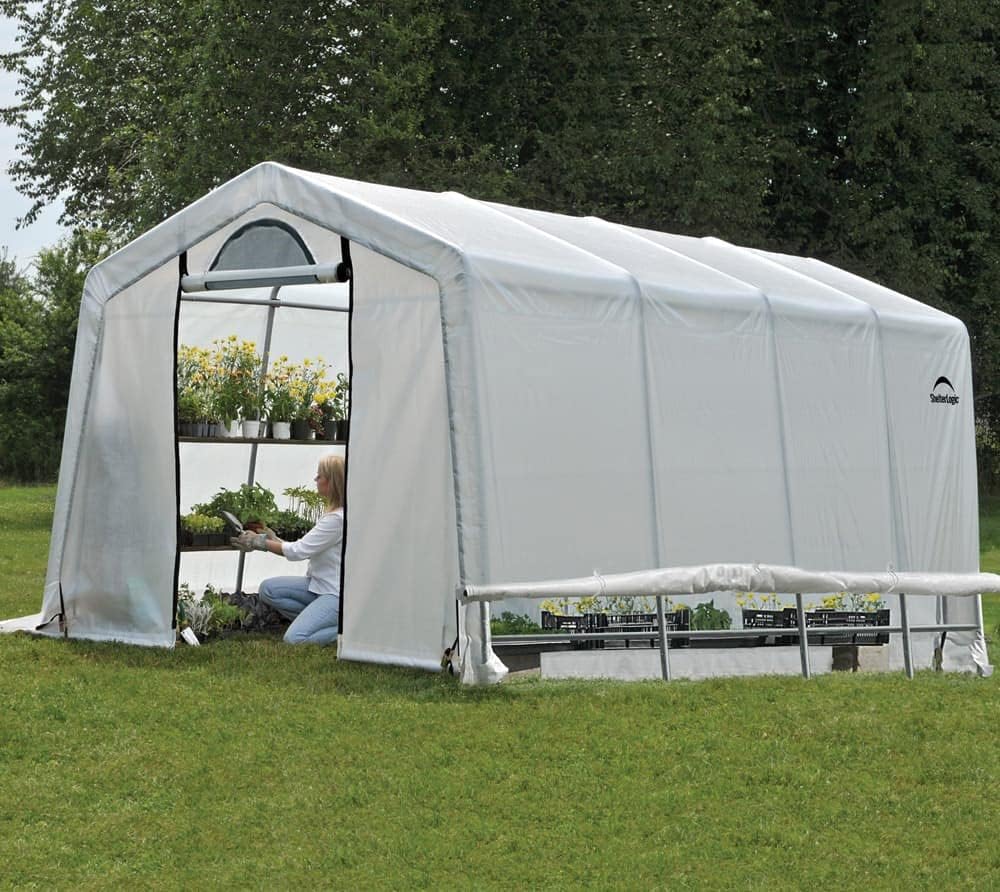 0 feet x 10 feet GrowIT Green House - Built-in Simple Greenhouse. It features a sleek design. a high ceiling design. an outdoor planting room with easy access. and is equipped with a transparent waterproof cover.