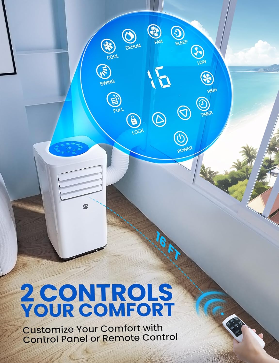 Portable Air Conditioners. 10000 BTU Air Conditioner Portable for Room up to 450 Sq. Ft.. 3-in-1 Portable AC Unit with Digital Display. Remote Control. Window Installation Kit. 24H Timer. Sleep Mode