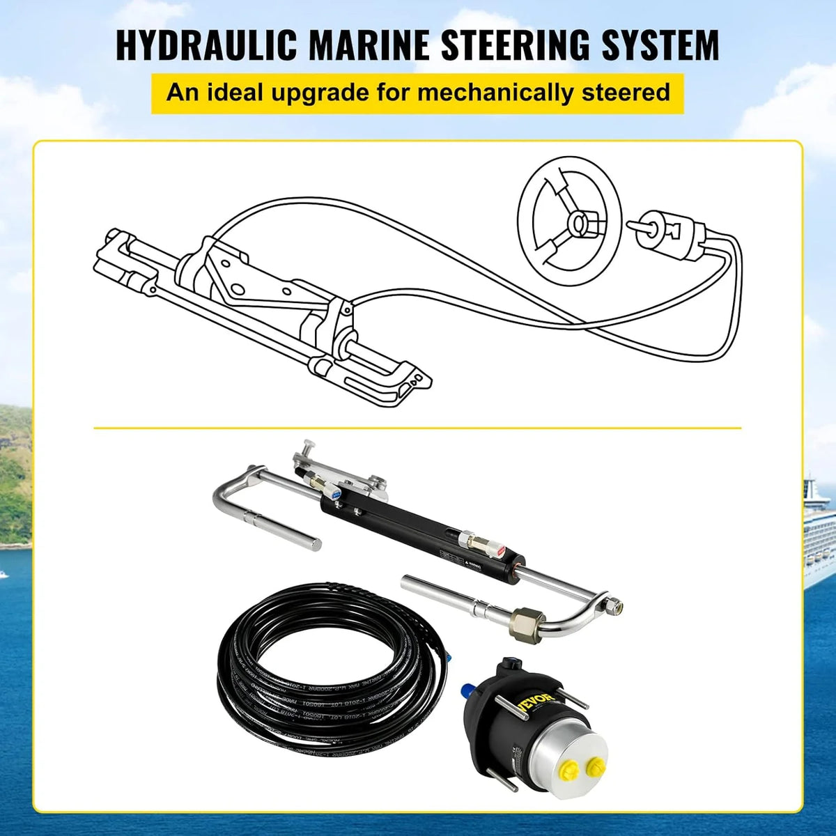 Hydraulic Outboard Steering System Kit (90 horsepower) + Accessories Kit (for marine use) Cylinder and Pipeline. Marine Hydraulic Pump. Outboard Steering Device. Ship Rudder Control Device