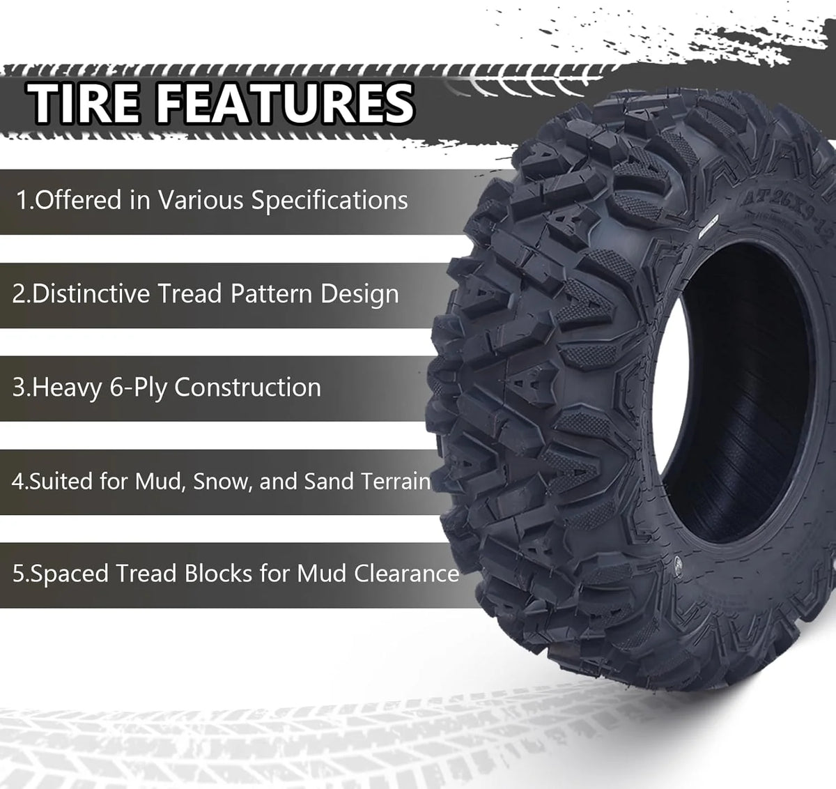26x12x12 Atv Tires. Set of 2 Atv Tires 26x12-12 6PR. All Terrain Atv/Utv Off-Road Tires. Black