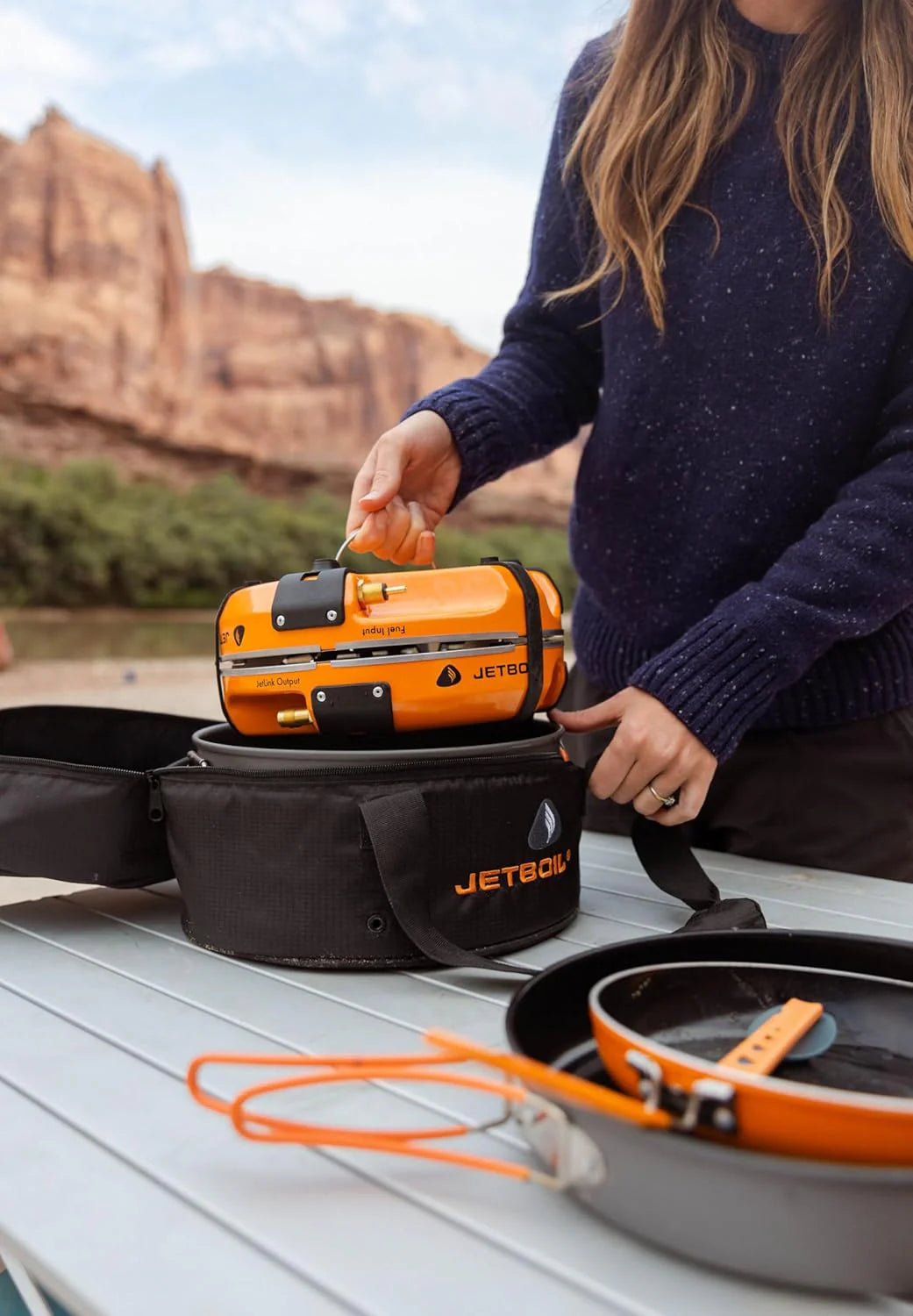 Backpack camping cooking equipment system. including camping cookware. suitable for backpacking and camping use.