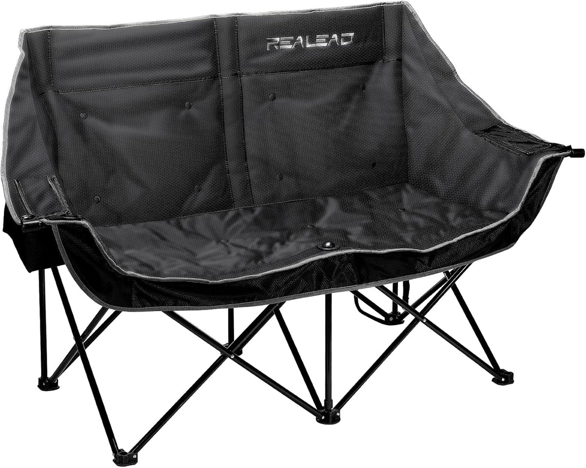 Double camping chair - Large-sized adult camping couple seat cushion suitable for two people. 650 pounds load-bearing capacity - Heavy-duty foldable camping chair. equipped with a cooling bag. suitable for outdoor activities and beach use.