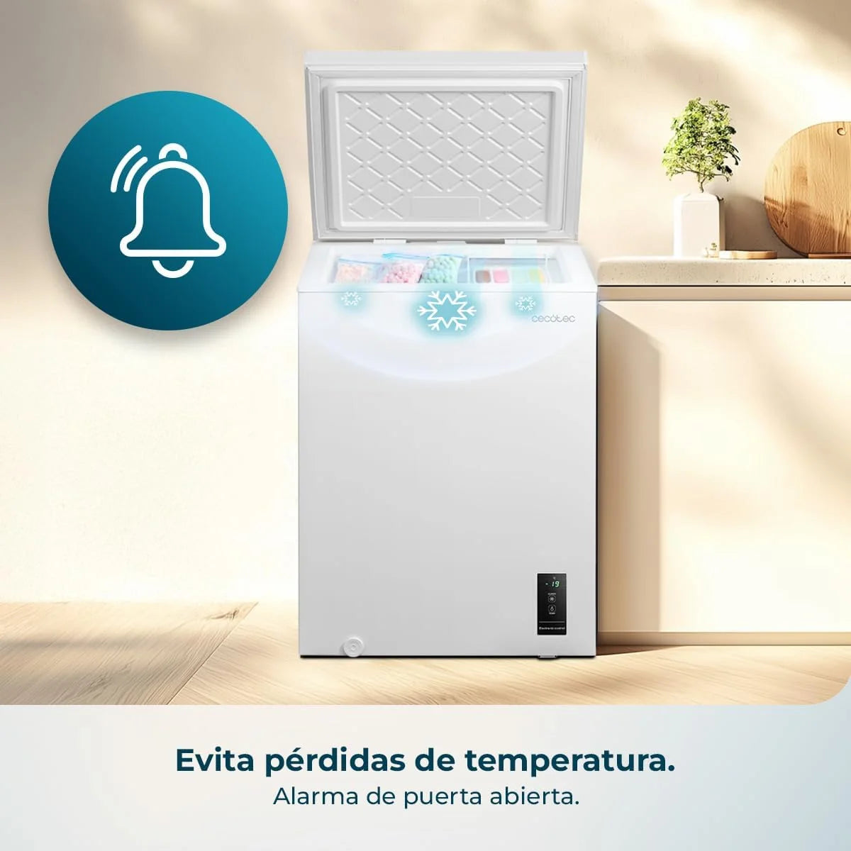 Cecotec Congelador Horizontal 143L Bolero CoolMarket Chest 143P White E. Cesta con Asas. Control Electrónico LED. UltraContact D-Cool. Dual Function.