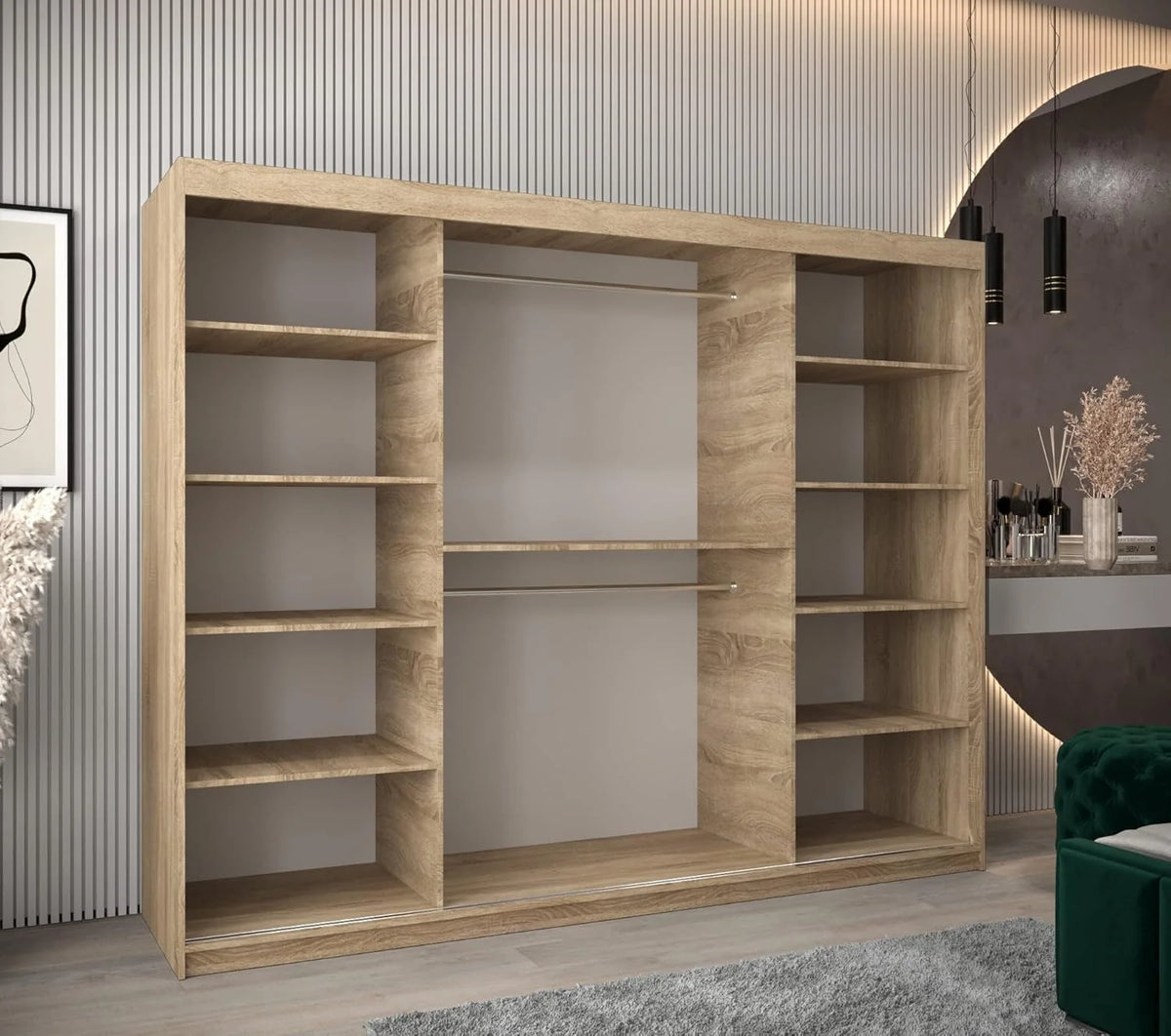ABIKSMEBLE York 1 250 Armario 2 Puertas Correderas para Dormitorio - Armario Moderno con Espejo. Barra y Estantes - 250x200x62 cm (Ancho x Alto x