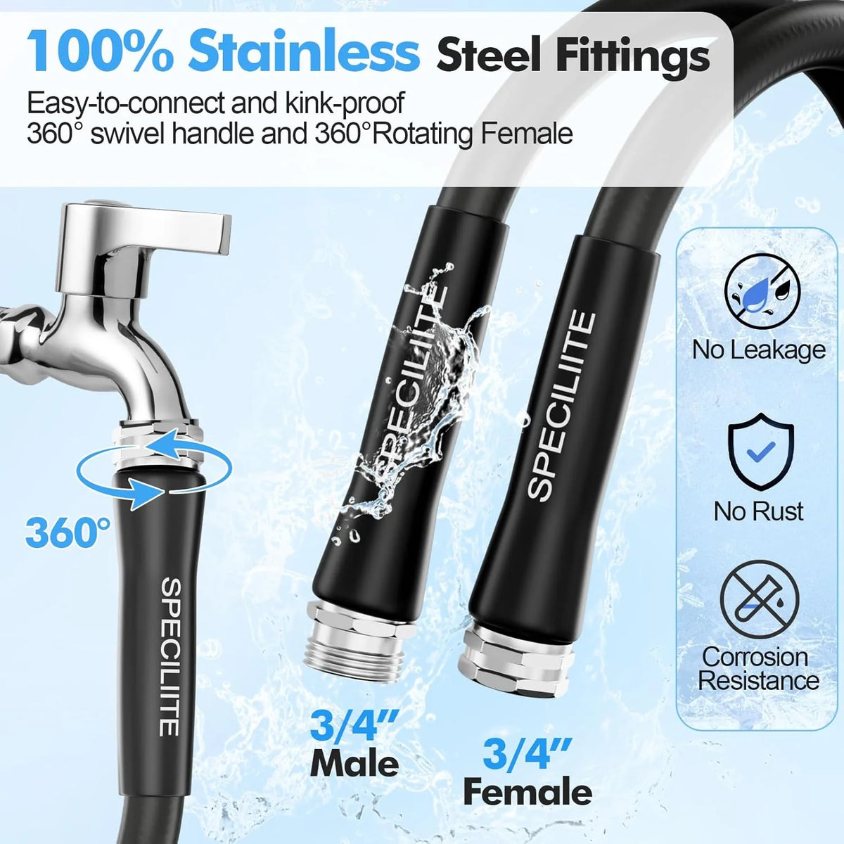 3/4 Hot/Cold Garden Hose 200 ft with Industrial High Pressure Nozzle. Flexible & Lightweight. 600psi Burst Rubber Water hose -50℉-158℉ With 3/4 Brass Fittings for Yard. Black