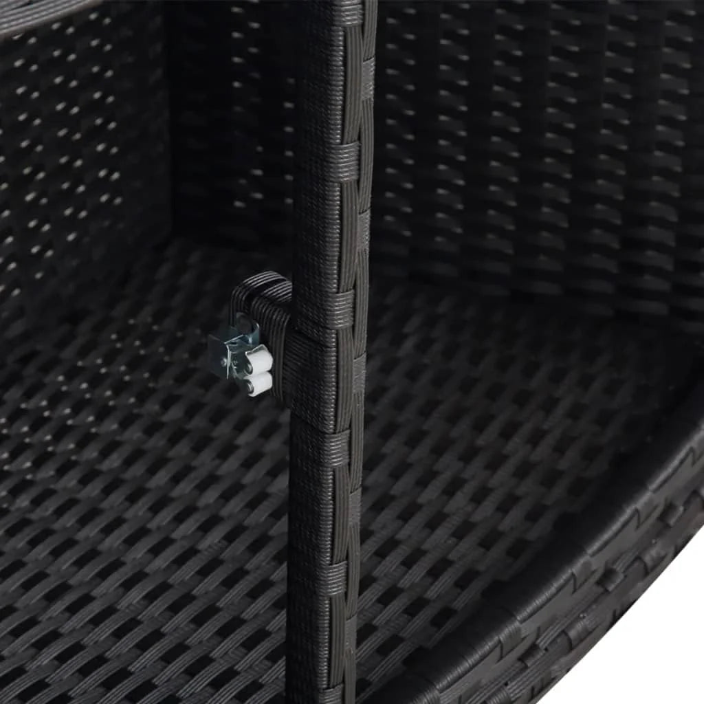 Hommdiy Umrandung mit Stauraum für Whirlpool Spa Schwimmbecken Poolumrandung Poly Rattan Schwarz Hartholz Rund Pulverbeschichteter Stahl Schwarz