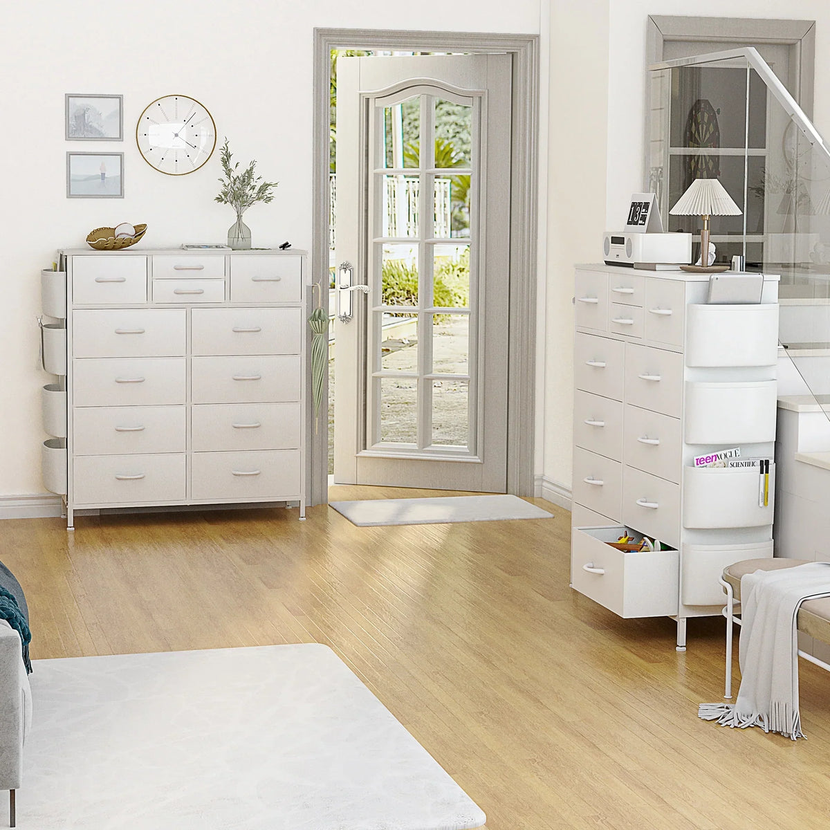 12 Drawer Fabric Dresser. Tall Bedroom Chest of Drawers with Storage