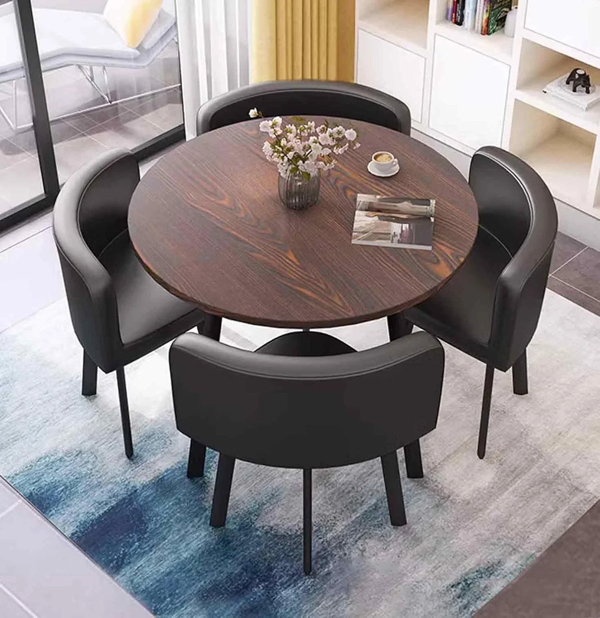A 4-person conference table and chair set. office reception room club table and chair combination. suitable for living room / central area / farmhouse / home office. medieval style table and chair set