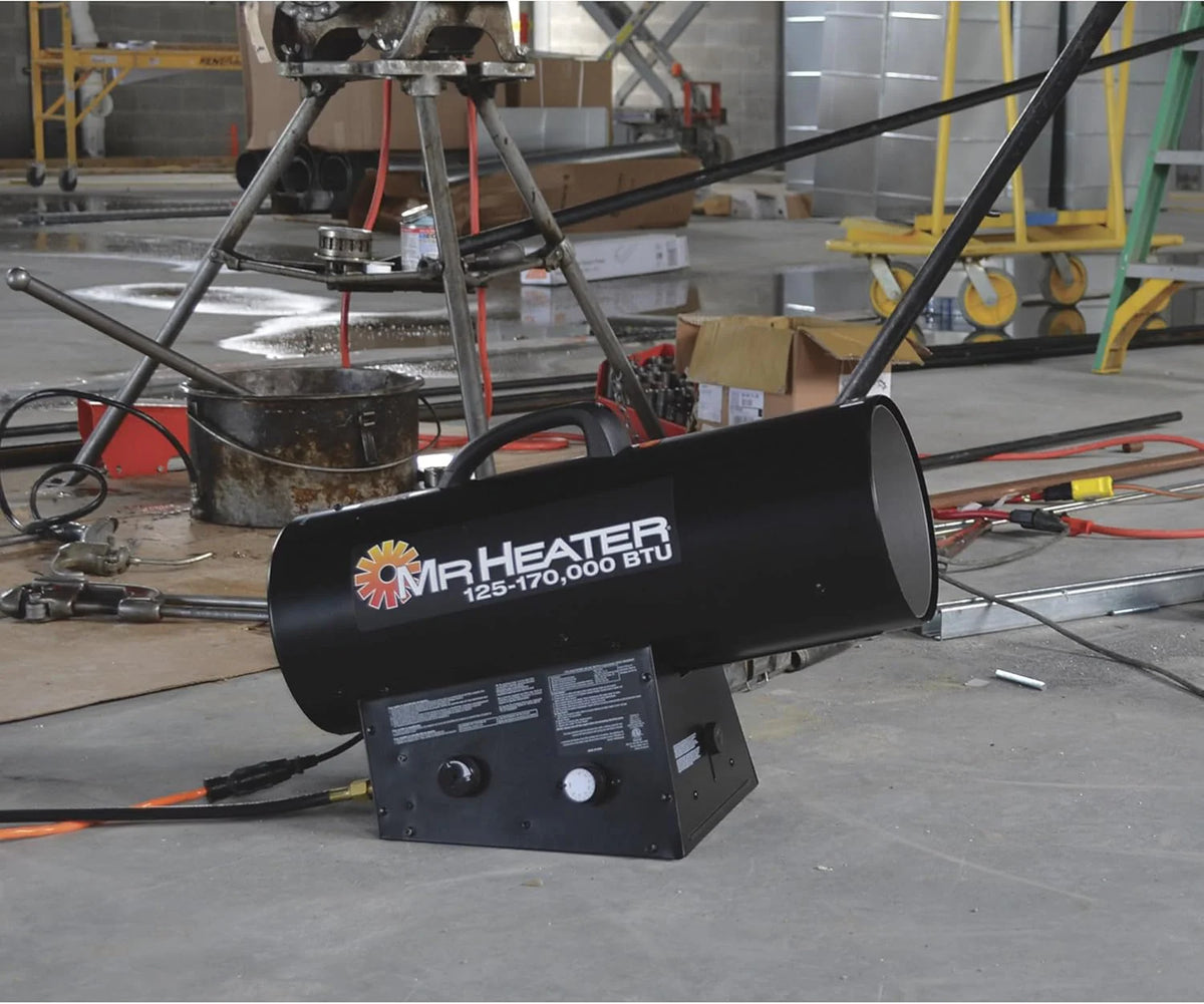The Va Portable Propane Forced Ventilation Heater adopts silent combustion technology and is suitable for outdoor and work-site use. providing heating for heavy equipment.