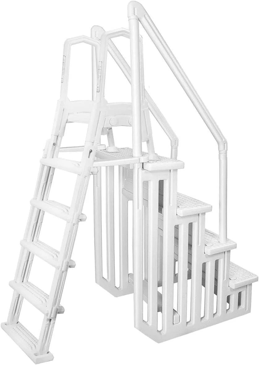 Deluxe Above-Ground Pool Ladder A-Frame Swimming Non-Sliip Step Ladder. White